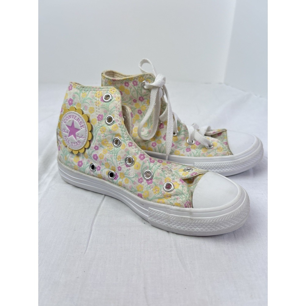 Converse All Star High Top Floral Print Sneakers Size 13 Girls White Pink Yellow